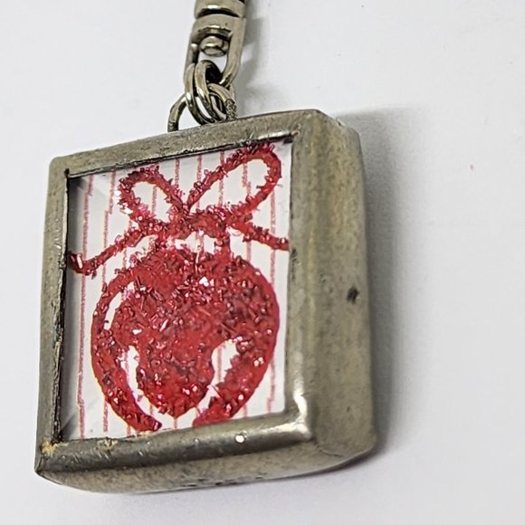 Rare Vintage Christmas Santa Ornament Two Sided Glass Pewter Swivel Clip Charm - Picture 6 of 10